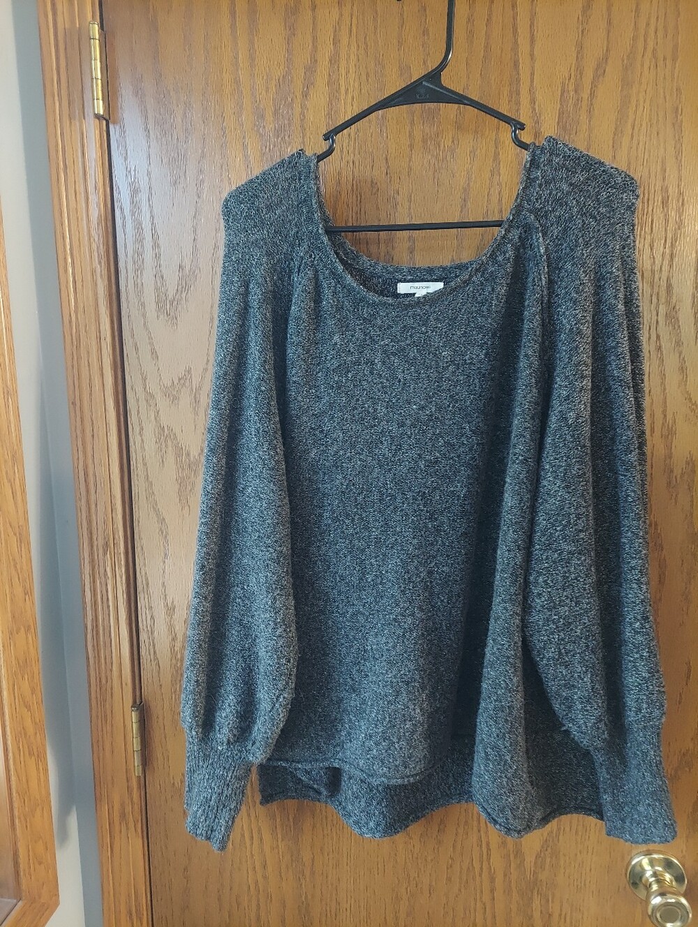 Maurices Dark Charcoal Gray Marled Knit Scoop Neck Sweater Balloon Sleeves - XXL